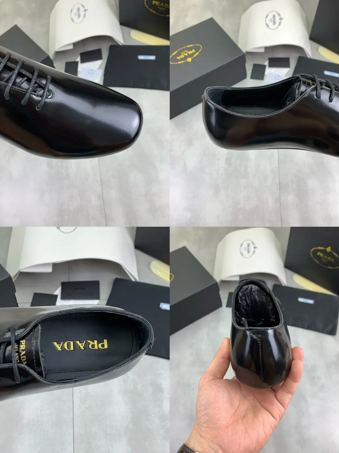 Men's shoes 💰P680 new style 💰 💎💎💎water dyed cowhide original quality PRADA —🆘.Prada Original order purchase, high-end business leather shoes, fabric: Made of Italian imported calfskin with color-brushed edges➕water-dyed cow lining/cowhide lining➕Specially available original outsole, fine workmanship, real product^_^photographed🎬size: 39-44 (38 45 custom-made)